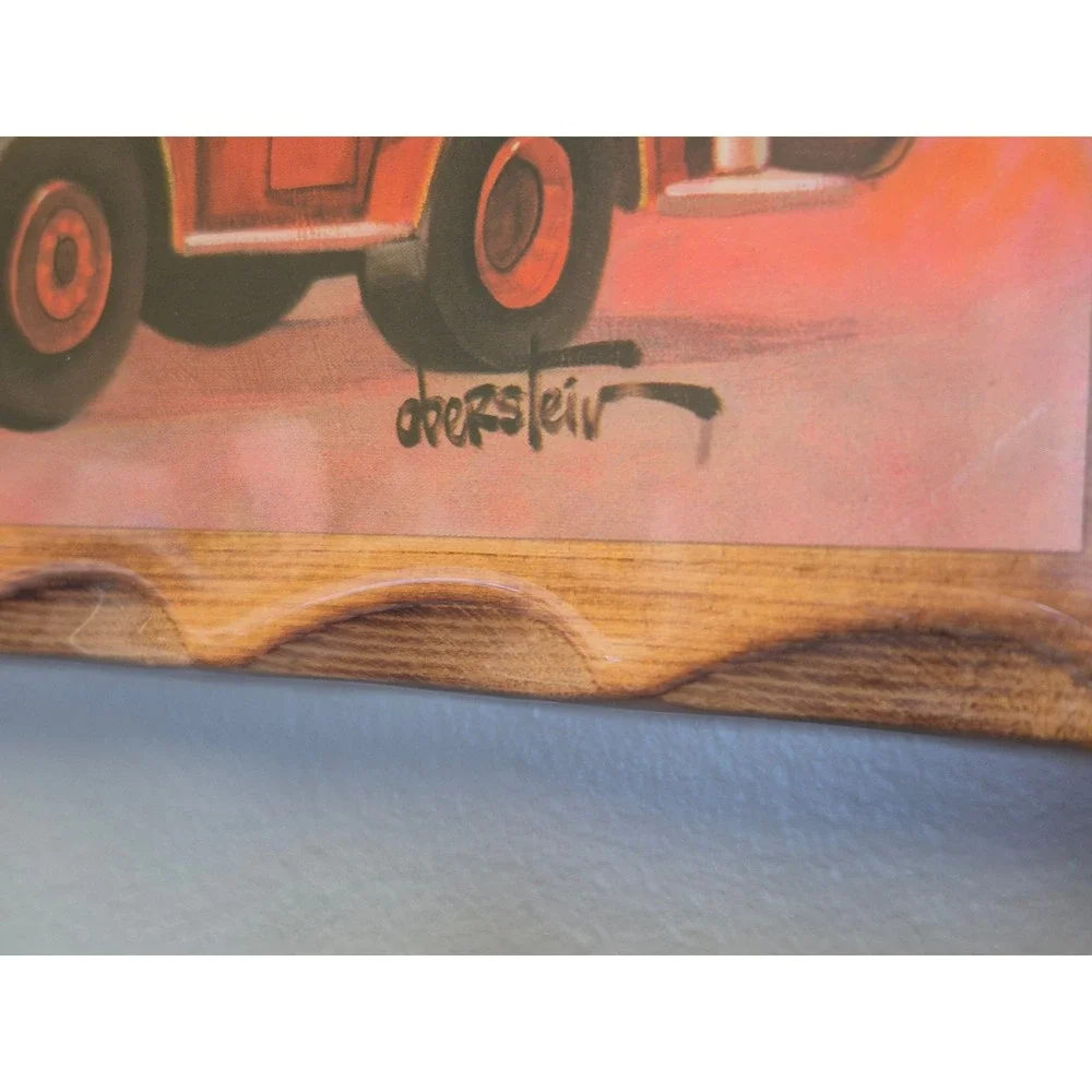 Vintage Oberstein Clown Fire Truck Firefighter Wood Wall Plaque Print Wall Decor